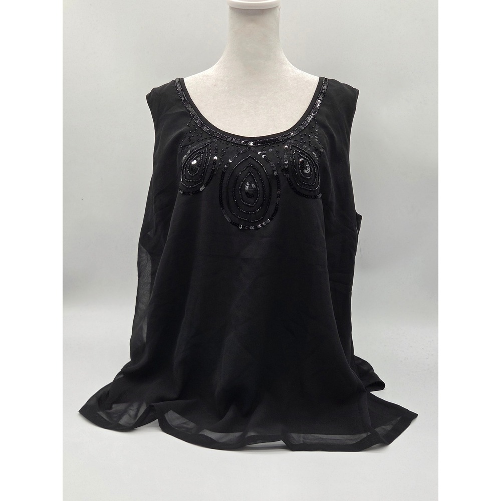 Roaman's Women's 18W Black Sequin Beaded Sleeveless Blouse 101-337